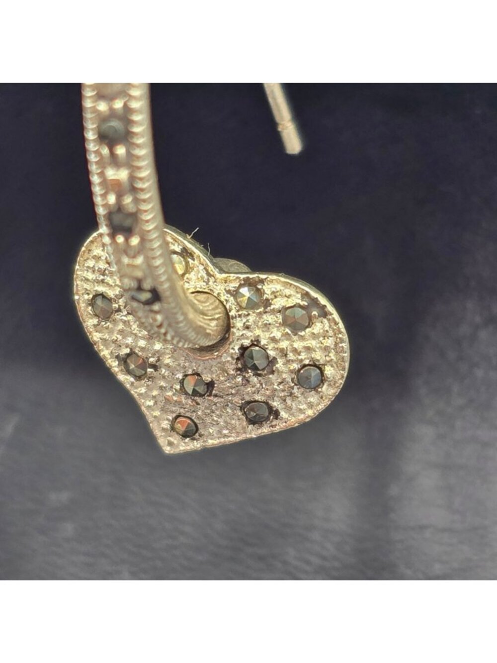 Sterling Silver Marcasite Heart Hoop Earrings Removable Charms 2 In 1 Style - Picture 4 of 13